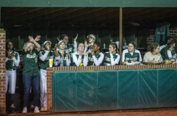 ER softball team in dugout spring2023