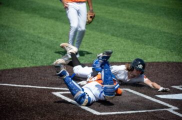 Post 45 Grat Dalton out at plate v Cleveland County June2023
