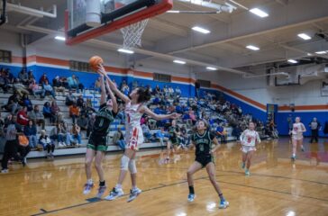Randleman girls Gracie Beane blocks UCA L Thomas Jan2024