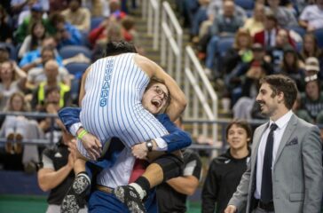 SWR wrestling champ Jose Flores with coaches Feb2023