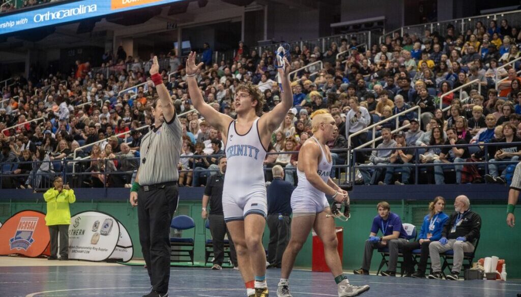 Trinity wrestler Gavin Hardister after state final Feb 17 2024