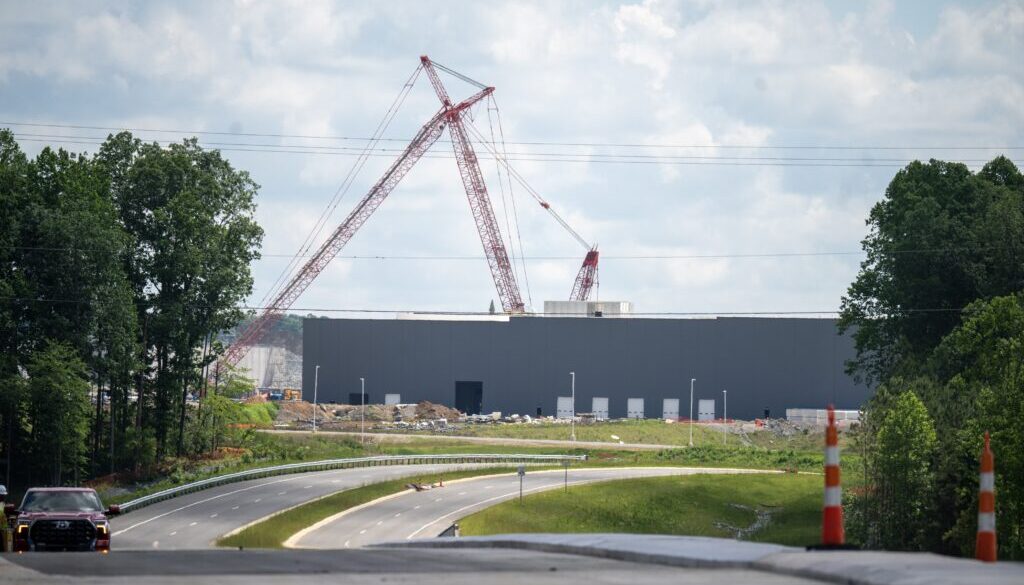 Interstate 685 announcement Toyota plant in background