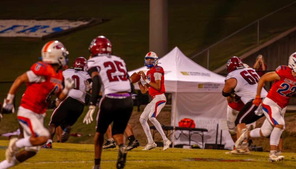 Randleman football John Kirkpatrick throws v Bunker Hill2024