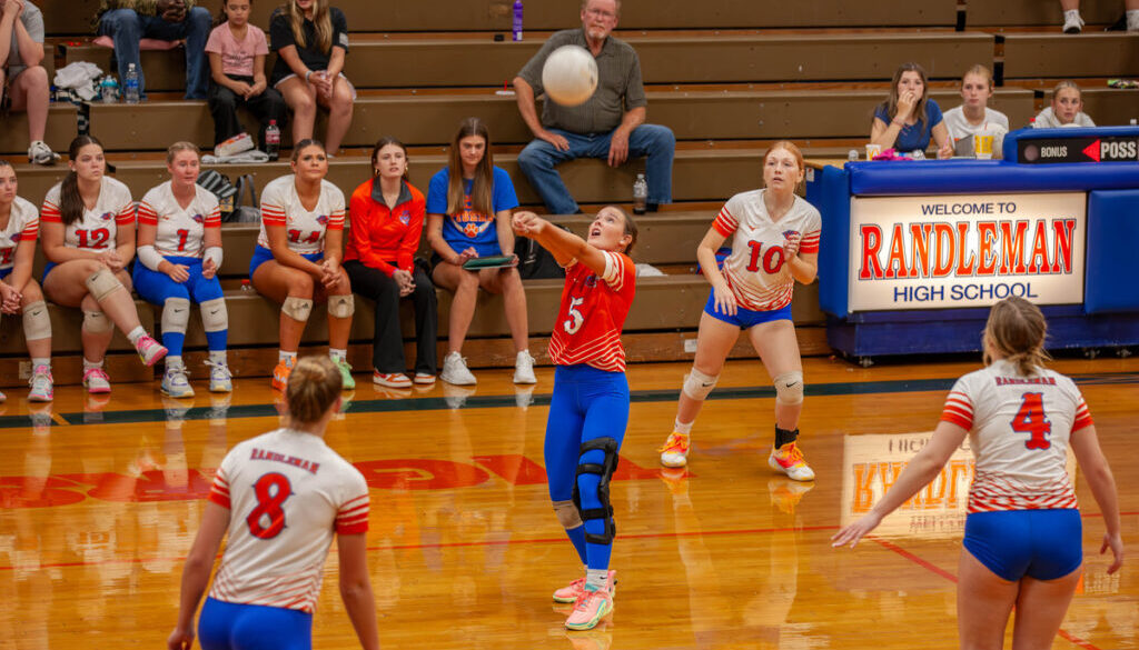 Randleman volleyball No 5 sets the ball Sept2024