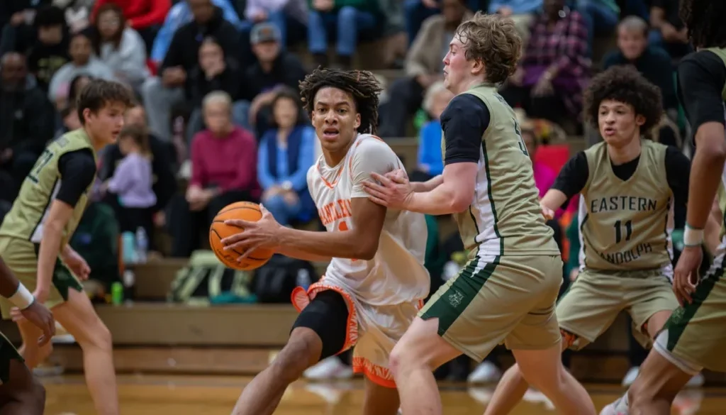 Randleman basketball Goldston drives v ER Stalker Jan2025