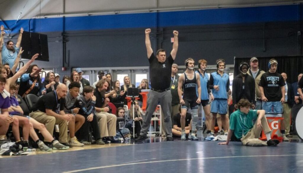 Trinity wrestling happy coach etc from 2024 dual team final