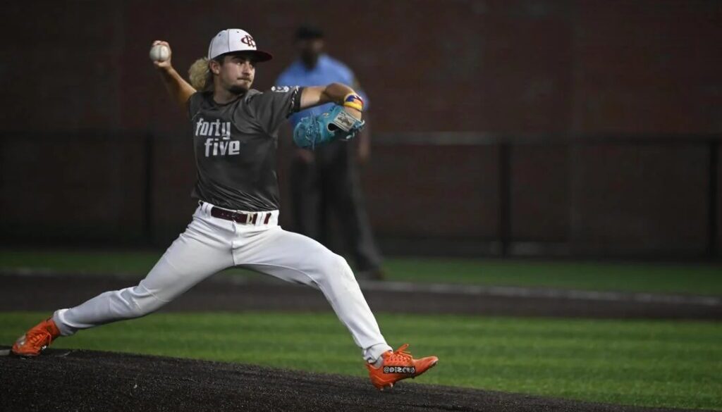 Post 45 Jake Riddle pitching June2025