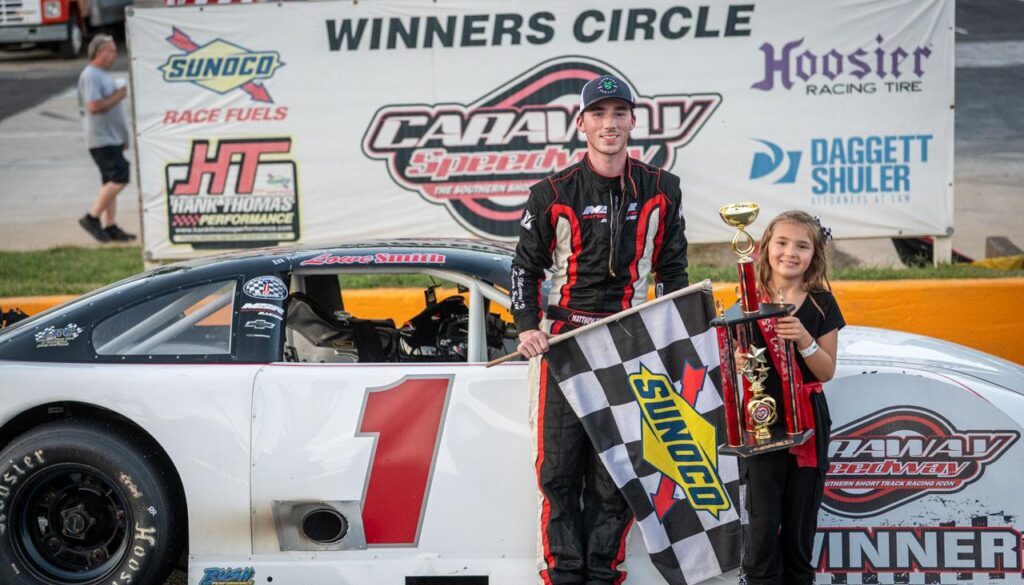 Caraway Speedway driver Matthew Smith in Chargers Sept2025