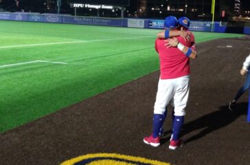 Rockers Aklinski and Keefe hug Oct2025
